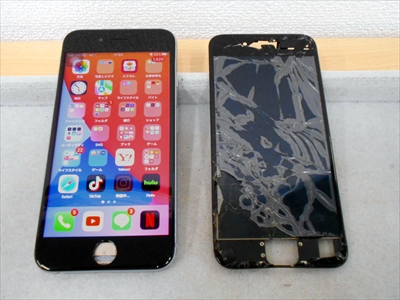 岡山県倉敷市からお越し頂きました！iPhone(アイフォン)6S液晶ガラスパネル交換修理！　iPhoneを落とされてしまい、激しく破損している状態でご使用をされてこられたようで、その後だんだんと破損が酷くなり、最後にはタッチ操作ができなくなってしまったそうです～(+_+;)(汗)