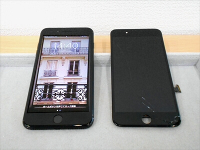 岡山県倉敷市からお越し頂きました！iPhone(アイフォン)7Plus液晶ガラスパネル交換修理！＆ガラスコーティング！　ガラス割れしたiPhoneを使い続けておられたそうで、タッチ操作が効かなくなり修理にお越し頂きました！(^_^)/