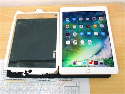 岡山県倉敷市からお越し頂きました！iPad(アイパッド)第5世代！ガラスパネル交換修理！　激しく画面割れしたiPadもすごく綺麗に復活し、大変お喜び頂きました！(^▽^)o