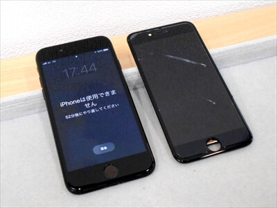 岡山県倉敷市からお越し頂きました！iPhone(アイフォン)7液晶ガラスパネル交換修理！　iPhone画面に何も映らないブラックアウトの状態となってしまい、パスコードの入力ミスで画面ロックがかかった状態でした～(+_+;)(汗)