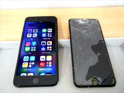 岡山県倉敷市からお越し頂きました！iPhone(アイフォン)7Plus液晶ガラスパネル交換修理！　酷く画面割れしたiPhoneの修理後「すげぇ！綺麗になってる！(^▽^)o」と、大変お喜び頂きました！＼(^o^)／