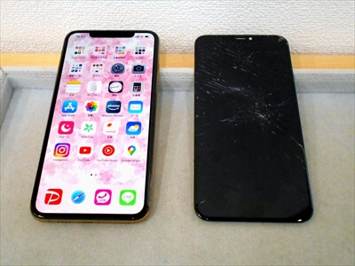 岡山県倉敷市からお越し頂きました！iPhone(アイフォン)XSMax液晶ガラスパネル交換修理！　iPhone画面から、たまたま液晶保護フィルムを外されているタイミングで落とされてしまい、iPhoneが破損してしまったそうです～(+_+;)(汗)